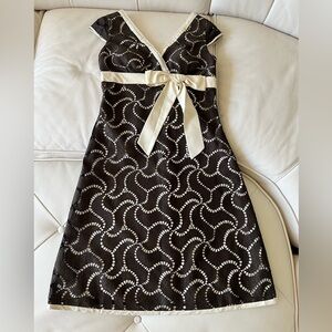 Phoebe Couture Brown and Cream A-line V-neck Mini Dress